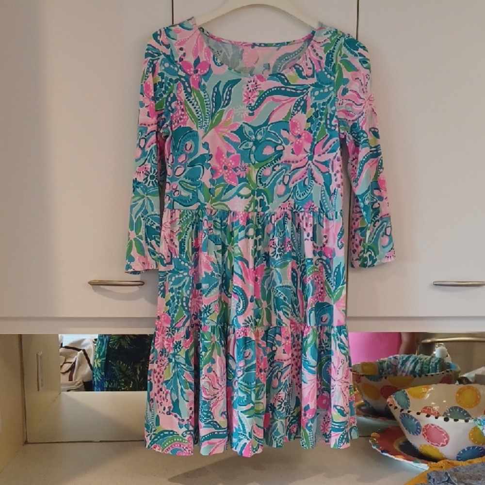 Lilly Pulitzer Blue and Pink Ruffled Tiered Sundress Size Small